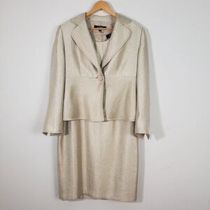 Kasper Women's Dress & Suit Jacket 2 Piece Set 16 Gold Party Wedding Modest